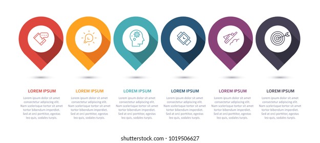 Business infographic template. Timeline with 6 steps, options.