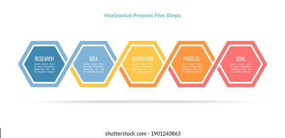 Plantilla de infografía de negocios. Gráfico de línea de tiempo con 5 pasos, hexágonos, opciones. Gráfico vectorial.
