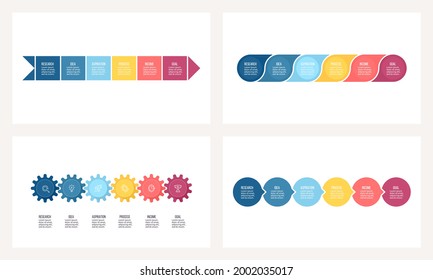 Business infographic template. Timeline chart with 6 options, steps. Vector chart.