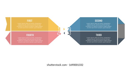 Business Infographic template. Timeline process with paper and 4 steps, options, arrow. Vector illustration.