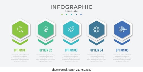 Plantilla de infografía empresarial. Proceso de línea de tiempo con 5 opciones o pasos. Ilustración vectorial.