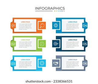 Business infographic template. Timeline process with 6 options or steps. Vector illustration.