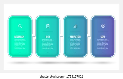 Business infographic template. Timeline processes design with rectangles and 4 options or steps. Vector illustration.