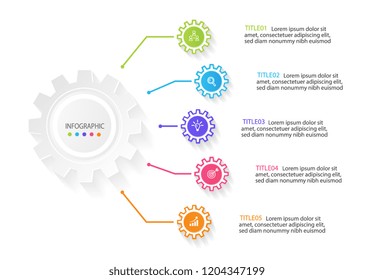 business infographic template for title presentation, workflow, layout, diagram, annual report or web in gears icon concept. Vector illustration