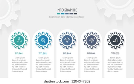 business infographic template for title presentation, workflow, layout, diagram, annual report or web in gears icon concept. Vector illustration