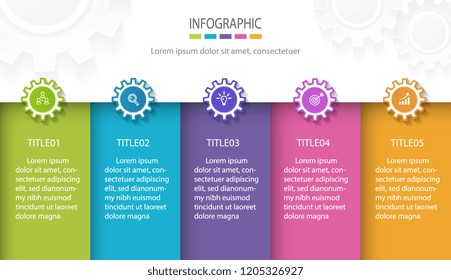 business infographic template for title presentation, workflow, layout, diagram, annual report or web in gears icon concept. Vector illustration