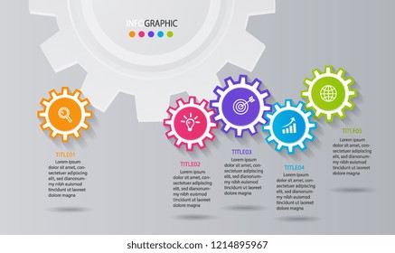 business infographic template for title presentation, workflow, layout, diagram, annual report or web in gears icon concept. Vector illustration