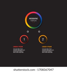 business infographic template with two round realistic elements on a black background. modern vector data visualisation with textboxes. easy to edit and customize. eps10