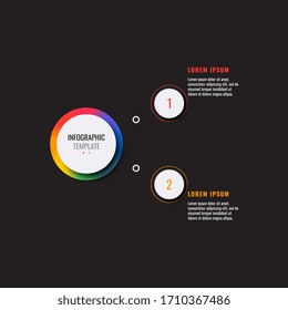 business infographic template with two round realistic elements on a black background. modern vector data visualisation with textboxes. easy to edit and customize. eps10