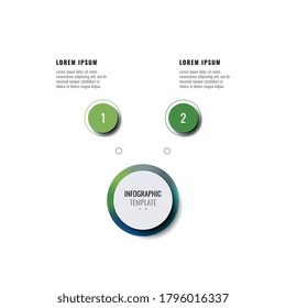 Business infographic template with two round realistic elements on a white background. Modern horizontal progress visualisation with options and descriptions. Vector illustration eps10