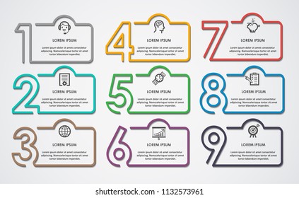 Business Infographic template. Vector design with numbers 9 options or steps.