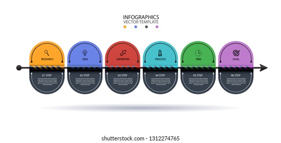 Business Infographic template. Vector design with icons and 6 options or steps.