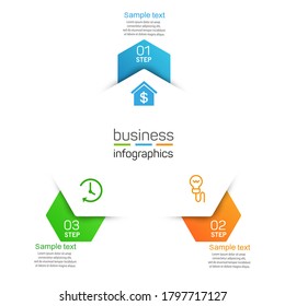 Business Infographic template. Vector design with icons and 3 options or steps. Can be used for workflow layout, diagram, number options, web design
