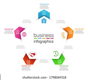 Business Infographic template. Vector design with icons and 5 options or steps. Can be used for workflow layout, diagram, number options, web design