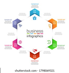 Business Infographic template. Vector design with icons and 6 options or steps. Can be used for workflow layout, diagram, number options, web design