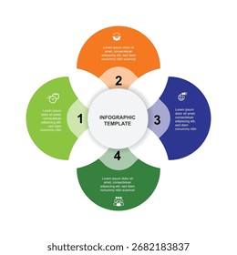 Elemento de Vector de Plantilla de infografía de negocios con 4 pasos e íconos adecuados para información comercial, diseño de flujo de trabajo, Diseño gráfico de Web.