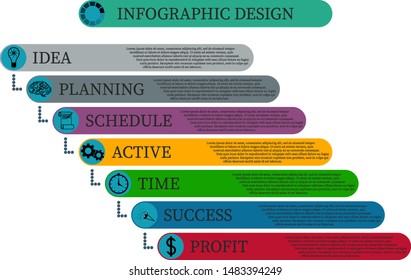 Business infographic template. Way to success. Design for presentations, info charts, graphs, diagrams. Timeline with 7 options, steps or processes. Vector illustration