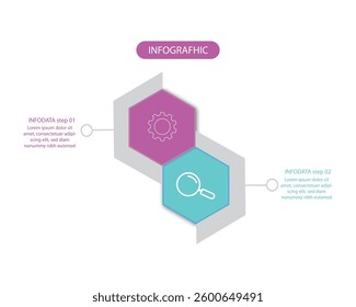 Business infographic template.2 Step timeline journey. Process diagram, 2 options on white background, vector illustration.