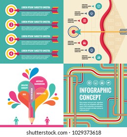 Business infographic templates concept vector illustration. Abstract banner set. Advertising promotion layout collection for presentation. Bow, arrows, targets. Creative art. Graphic design elements. 