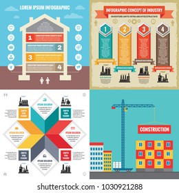 Business infographic templates concept vector illustration. Abstract banner set. Advertising promotion layout collection for presentation. Building construction. Factory. Graphic design elements. 