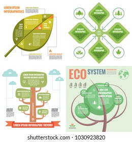 Business infographic templates concept vector illustration. Abstract banner set. Advertising promotion layout collection for presentation. Ecology & nature. Green tree. Graphic design elements. 