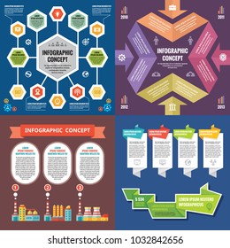 Business infographic templates concept vector illustration. Abstract banner set. Advertising promotion layout collection for presentation. Industrial factory. Origami. Graphic design elements. 
