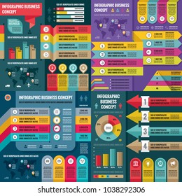 Business infographic templates concept vector illustration. Abstract banner set. Advertising promotion layout collection for presentation. Numbered step options. Graphic design elements. 