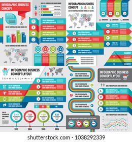 Business infographic templates concept vector illustration. Abstract banner set. Advertising promotion layout collection for presentation. Numbered step options. Graphic design elements. 