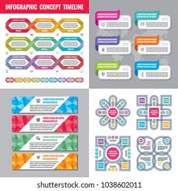 Business infographic templates concept vector illustration. Abstract banner set. Advertising promotion layout collection for presentation. Timeline. Horizontal banners. Graphic design elements. 