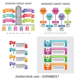 Business infographic templates concept vector illustration. Abstract banner set. Advertising promotion layout collection for presentation. Timeline. Numbered step options. Graphic design elements. 