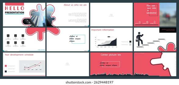 Business infographic templates for presentations, red design elements on white background Office buildings, use in PowerPoint flyer, webinar, banner, corporate annual report, photo Vector illustration