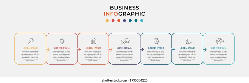 Business Infographic thin line arrow design template Vector with icons and 7 options or steps. Can be used for process diagram, presentations, workflow layout, banner, flow chart, info graph