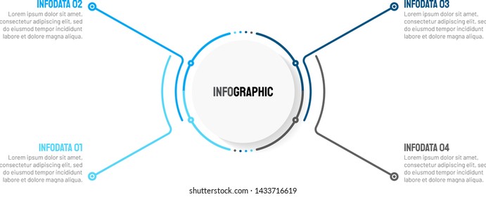 Business infographic thin line cycle process with 4 options, steps, points. Vector template. Can be used for workflow layout, diagram, info chart, presentations.