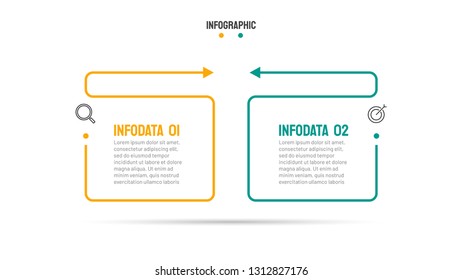 Business infographic thin line design with arrows and 2 number options, steps or process. Vector elements for presentations.