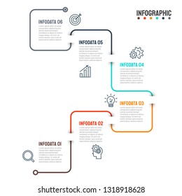 Business infographic thin line design with icons and 6 options, steps. Template for workflow diagram, timeline history concept, graph, info chart or presentations. Vector illustration.