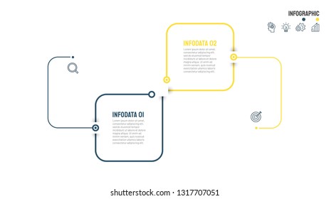 Business infographic thin line elements with 2 options, steps or processes. Template for diagram, graph, info chart, presentations. Vector illustration.