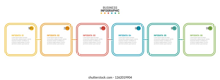 Business infographic thin line flat element. Timeline with 6 number options, steps or processes. data visualization. Vector illustration.