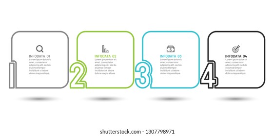 Business infographic thin line flat square concept. Number design element of digram with 4 step, options. Can be used for workflow layout, annual report, presentation. Vector illustration.