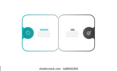 Business Infographic thin line label with marketing icons. Vector process with 2 steps, options. Can be used for workflow diagram, info chart, graph, web design.