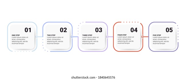 Business infographic thin line process with square template design with icons and 5 options or steps. Vector illustration