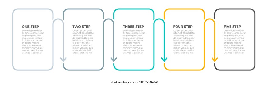 Business infographic thin line process with arrows template and 5 options or steps. Vector illustration.