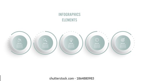 Business infographic thin line process with circles template design with icons and 5 options or steps. Vector illustration.