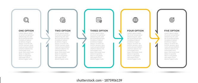 Business infographic thin line process with vertical rectangle template design with icons and 5 options or steps. Vector illustration.