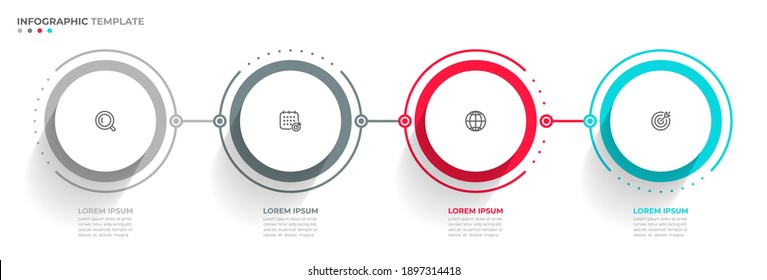 Business Infographic Thin Line Process With Circle Template Design With Icons And 4 Options Or Steps. 