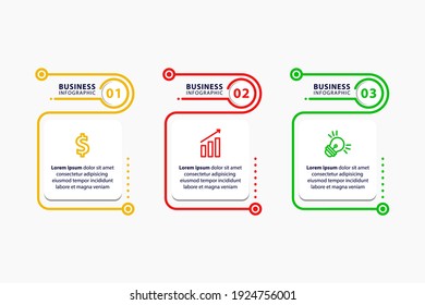 Business infographic thin line process with square template design with icons and 3 options or steps. Vector illustration.