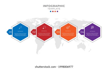 Business infographic thin line process with square template design with icons and 4 options or steps. Vector illustration.