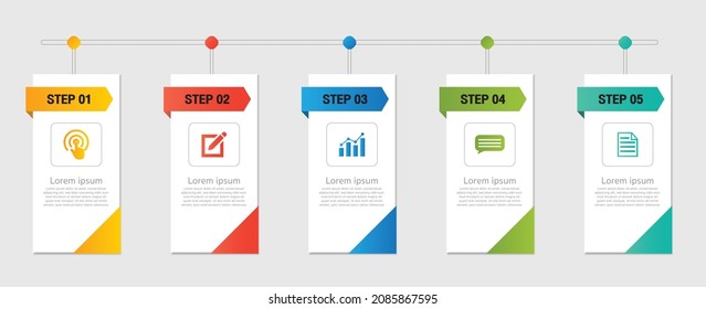 Business infographic thin line process with square template design with icons and 5 options or steps. Vector illustration.