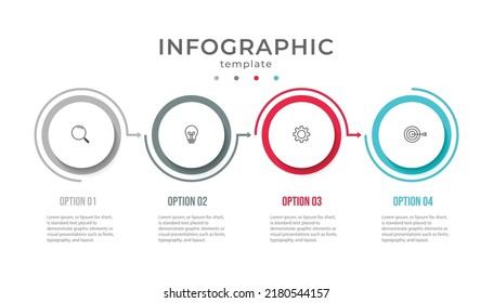 Business infographic thin line process with circle template design with icons and 4 options or steps.