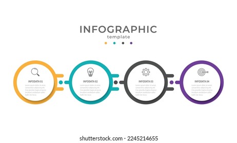 Business infographic thin line process with circle template design with icons and 4 options or steps.