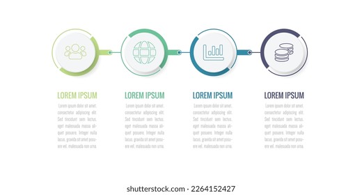 Proceso de línea delgada de infografía empresarial con diseño de plantilla de círculo con iconos y 4 opciones o pasos. Perfecto para ppt, informes de negocios, análisis de datos y diagramas de flujo. Ilustración del vector EPS-10.